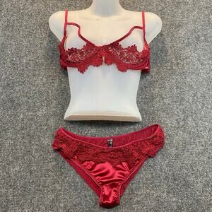 Bluebella Red Embroidered Lace Balconette Bra Matching Panty Set Sexy Lingerie